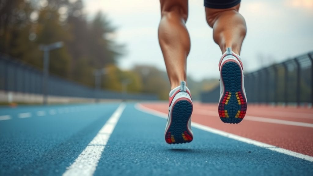 athlete running on a track wearing colorful insoles