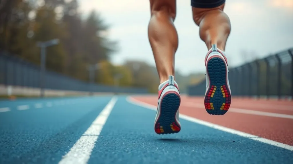 athlete running on a track wearing colorful insoles